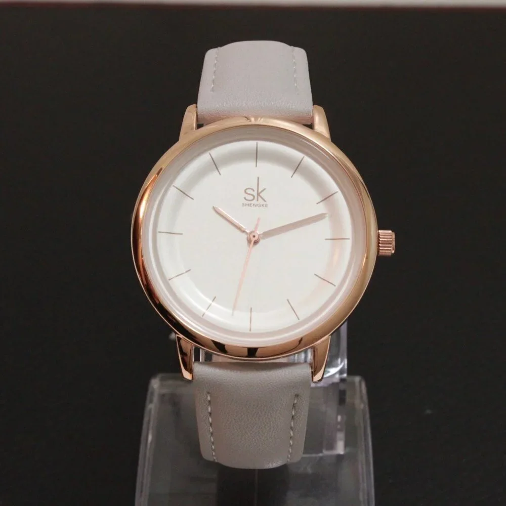 Ladies Dress Quartz Watch White Dial Grey Strap 38mm